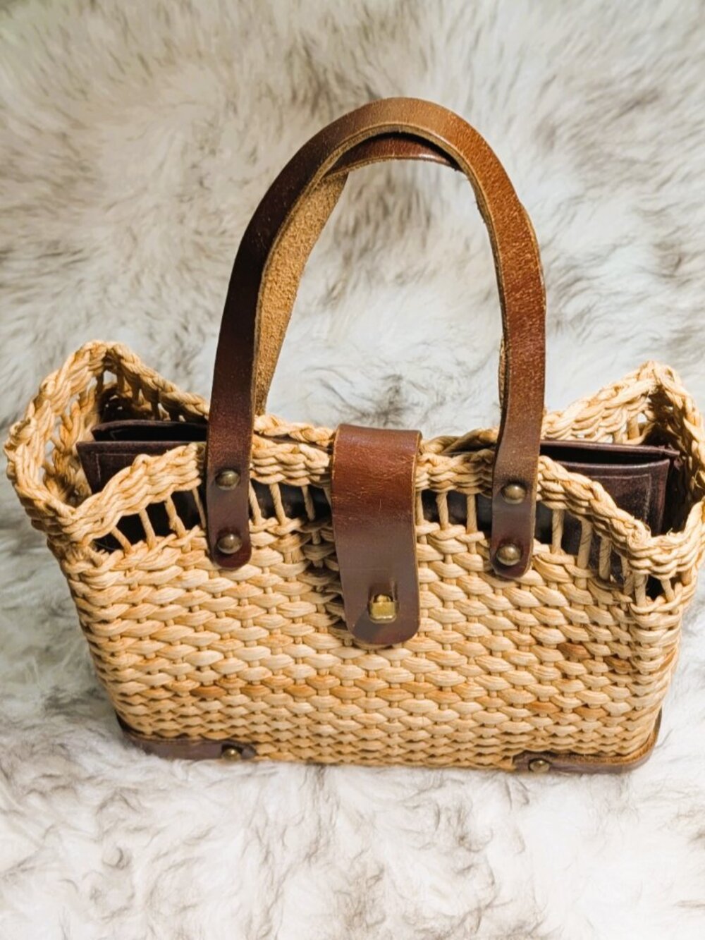 Cappelli Original Miami Fla. Vintage Woven Straw and Leather Purse